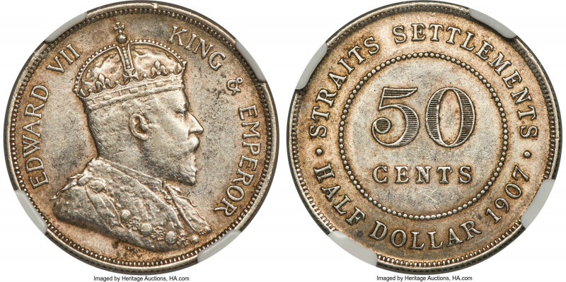 British Colony Pair of Certified 50 Cents NGC, 1) Edward VII 50 Cents 1907 - AU5...