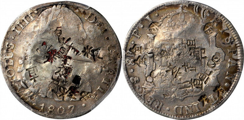 BOLIVIA. 8 Reales, 1807-PTS PJ. Potosi Mint. Charles IV. PCGS Genuine--Chopmark,...