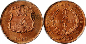 BRITISH NORTH BORNEO. 1/2 Cent, 1886-H. Heaton Mint. Victoria. PCGS SPECIMEN-64 Red.

KM-1; Tan-NBC1. A blazing red example with an abundance of lus...
