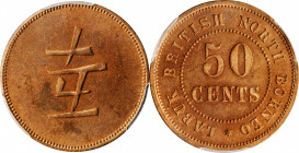 BRITISH NORTH BORNEO. Labuk Planting Company Copper 50 Cents Token, ND (before 1924). PCGS PROOF-64 Red Brown.

LaWe-669b; Prid-40. Variety with "KB...
