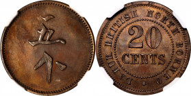BRITISH NORTH BORNEO. Labuk Planting Company Copper 20 Cents Token, ND (before 1924). NGC PROOF-63 Brown.

LaWe-673; Prid-41. Bronze-brown in overal...