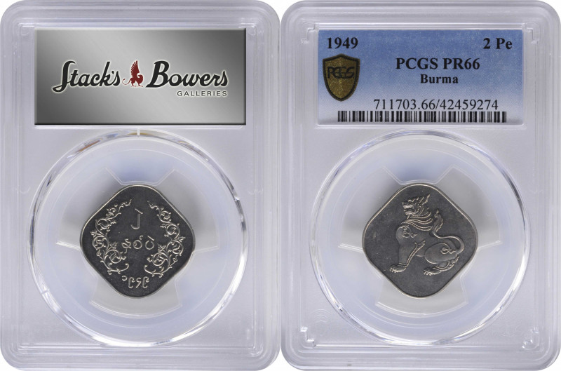 BURMA. 2 Pe, 1949. London Mint. PCGS PROOF-66.

KM-27. Mintage: 100. Diamond s...