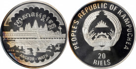 CAMBODIA. 20 Riels, 1989. PCGS PROOF-68 Deep Cameo.

KM-76. Featuring a view of the famous temples at Angkor Wat, this dazzling Gem radiates with ca...