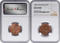 CEYLON. Cent, 1892. London Mint. Victoria. NGC MS-64 Red Brown.

KM-92. Offering soft red-brown surfaces and extensive cartwheel luster, this near-G...