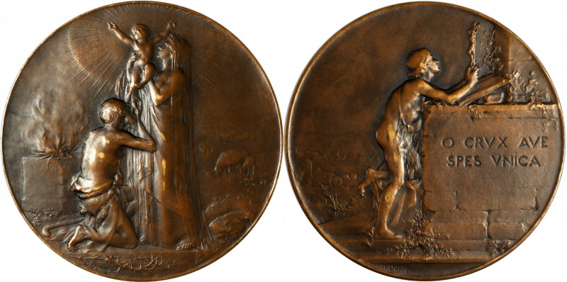 FRANCE. Jesus Christ, Mary & Joseph Bronze Medal, ND (ca. 1901). Paris Mint. UNC...