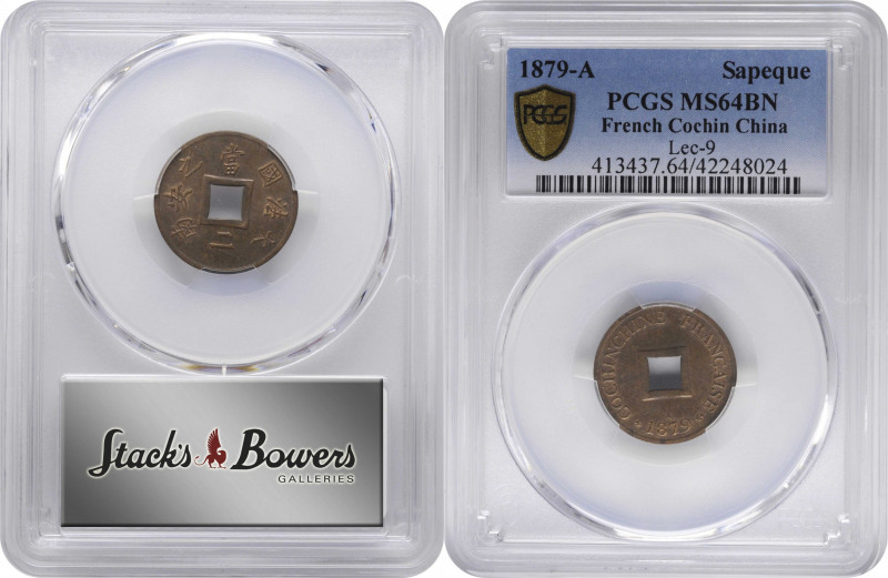 FRENCH COCHIN CHINA. 2 Sapeque, 1879-A. Paris Mint. PCGS MS-64 Brown.

KM-2; L...