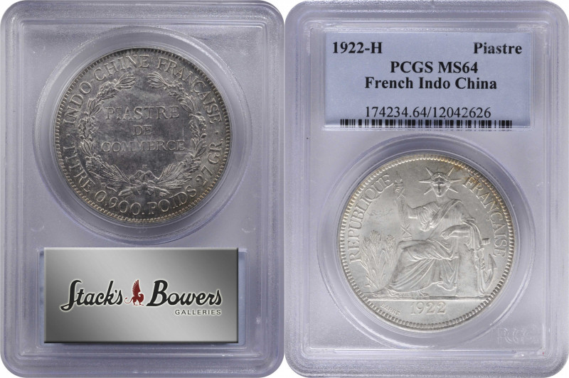FRENCH INDO-CHINA. Piastre, 1922-H. Heaton Mint. PCGS MS-64.

KM-5a.3; Lec-299...