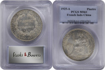 FRENCH INDO-CHINA. Piastre, 1925-A. Paris Mint. PCGS MS-61.

KM-5a.1; Lec-301; WS-1351-19. Exceptionally desirable and alluring, this Mint State exa...
