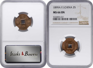 FRENCH INDO-CHINA. 2 Sapeque, 1899-A. Paris Mint. NGC MS-66 Brown.

KM-6; Lec-15. Quite exotic and dazzling, this Gem radiates with brilliance and o...