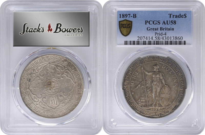 GREAT BRITAIN. Trade Dollar, 1897-B. Bombay Mint. PCGS AU-58.

KM-T5; Mars-BTD...