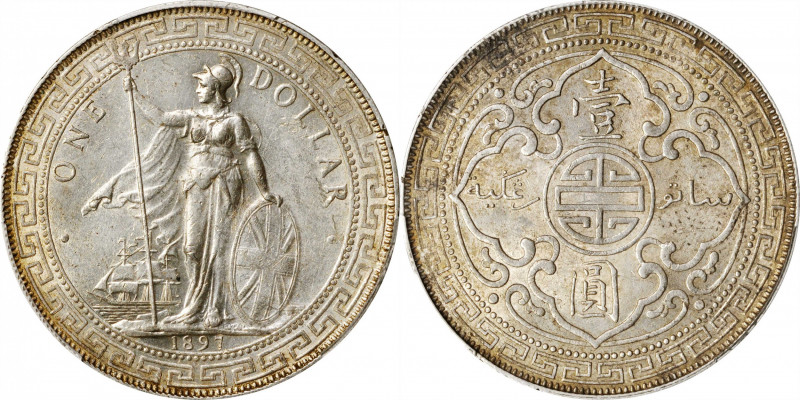 GREAT BRITAIN. Trade Dollar, 1897-(B). Bombay Mint. PCGS AU-58.

KM-T5; Mars-B...