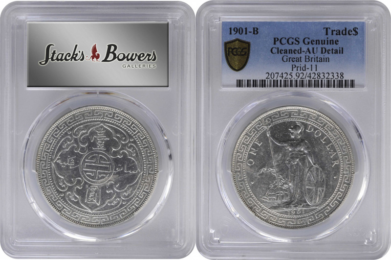 GREAT BRITAIN. Trade Dollar, 1901-B. Bombay Mint. PCGS Genuine--Cleaned, AU Deta...
