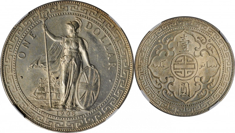 GREAT BRITAIN. Trade Dollar, 1908/7-B. Bombay Mint. NGC MS-62.

KM-T5; Mars-BT...