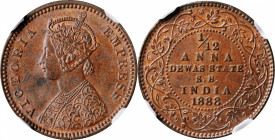 INDIA. Dewas (Senior Branch). 1/12 Anna, 1888. Krishanji Rao (in the name of Victoria). NGC MS-64 Brown.

KM-11. A near-Gem example of a one-year ty...