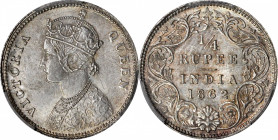 INDIA. 1/4 Rupee, 1862-(C). Calcutta Mint. Victoria. PCGS MS-63.

KM-470; S&W-4.130; Prid-376. Quite alluring and appealing, this choice minor dazzl...