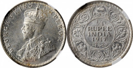 INDIA. 1/4 Rupee, 1917-(C). Calcutta Mint. George V. NGC MS-64.

KM-518; S&W-8.156; Prid-446. Highly argent and alluring, with some light hints of s...