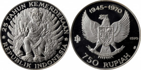 INDONESIA. 750 Rupiah, 1970. NGC PROOF-67 Ultra Cameo.

KM-76. Mintage: 4,950. Commemorating the 25th anniversary of independence. Incredibly detail...