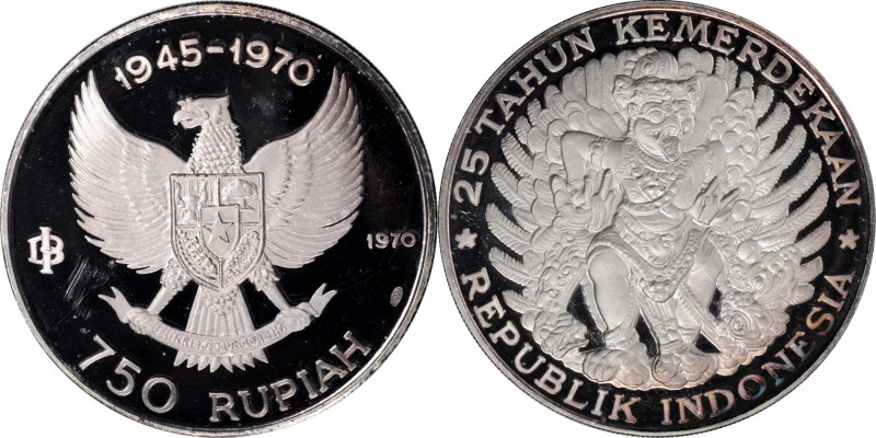 INDONESIA. 750 Rupiah, 1970. GEM PROOF.

KM-26. Struck to commemorate the 25th...