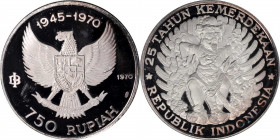 INDONESIA. 750 Rupiah, 1970. GEM PROOF.

KM-26. Struck to commemorate the 25th anniversary of independence. A well struck and brilliant example with...