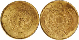 JAPAN. 10 Yen, Year 4 (1871). Osaka Mint. Mutsuhito (Meiji). PCGS MS-64.

Fr-46; KM-Y-12; JNDA-01-2; JC-09-2. Variety without border around left fla...