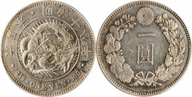 JAPAN. Yen, Year 18 (1885). Osaka Mint. Mutsuhito (Meiji). PCGS AU-55.

KM-Y-A25.2; JNDA-01-10; JC-09-10-1. A stunningly well struck and beautiful a...