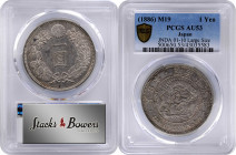JAPAN. Yen, Year 19 (1886). Osaka Mint. Mutsuhito (Meiji). PCGS AU-53.

KM-Y-A25.2; JNDA-01-10; JC-09-10-1. Large size (type 1). Quite wholesome and...