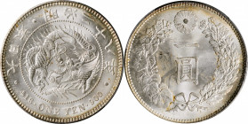 JAPAN. Yen, Year 28 (1895). Osaka Mint. Mutsuhito (Meiji). PCGS MS-65.

KM-Y-A25.3; JNDA-01-10A; JC-09-10-2. A lovely Mint State Yen with boundless ...