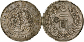 JAPAN. Yen, Year 29 (1896). Osaka Mint. Mutsuhito (Meiji). NGC AU-53.

KM-Y-28a.2; JNDA-01-10C; JC-09-10-4. "Gin" countermark in left reverse field....