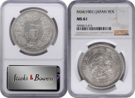 JAPAN. Yen, Year 34 (1901). Osaka Mint. Mutsuhito (Meiji). NGC MS-61.

KM-Y-A25.3; JNDA-01-10A; JC-09-10-2. Mostly argent and lustrous, this Mint St...