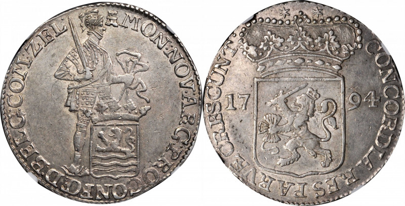 NETHERLANDS. Zeeland. Silver Ducat, 1794. NGC AU-58.

Dav-1848; KM-52.4. Prese...