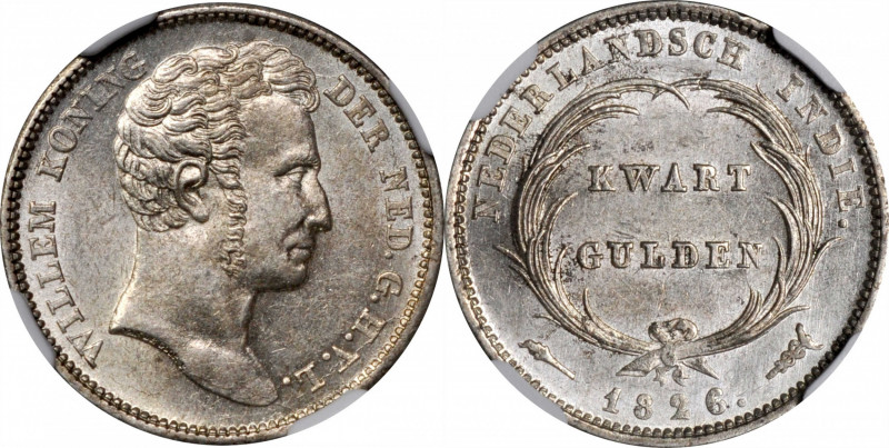 NETHERLANDS EAST INDIES. Kingdom of the Netherlands. 1/4 Gulden, 1826. Utrecht M...