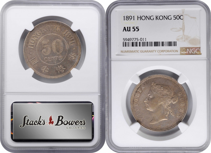 HONG KONG. 50 Cents, 1891. London Mint. Victoria. NGC AU-55.

KM-9.1. Incredib...