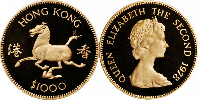 (t) HONG KONG. 1000 Dollars, 1978. Lunar Series, Year of the Horse. Elizabeth II...