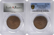 CHINA. 20 Cash, ND (1903-05). PCGS MS-63 Brown.

CL-HB.08; KM-Y-5. Variety with large-eyed dragon. Some peripheral striking weakness is noted, but t...