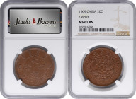 CHINA. 20 Cash, CD (1909). NGC MS-61 Brown.

CL-HB.64; KM-Y-21.5. Variety with five waves below large-headed dragon. An incredibly pleasing Mint Sta...