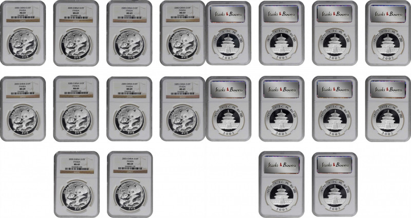 CHINA. Group of Silver 10 Yuan (10 Pieces), 2005. Panda Series. All NGC MS-69 Ce...