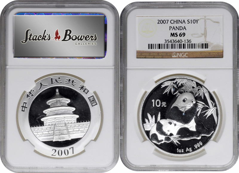 CHINA. Group of Silver 10 Yuan (10 Pieces), 2007. Panda Series. All NGC MS-69 Ce...