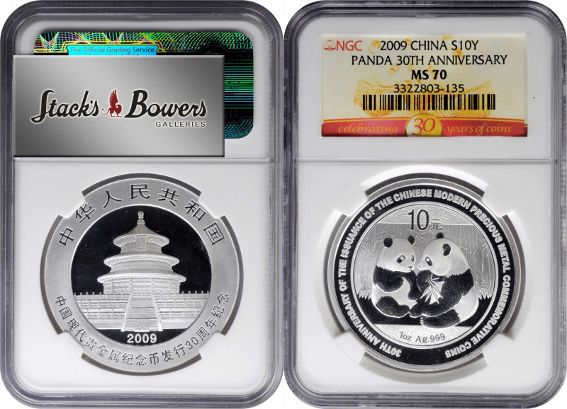 CHINA. Silver 10 Yuan, 2009. Panda Series. NGC MS-70.

KM-1891; PAN-512A. Stru...