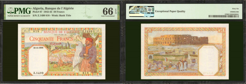 ALGERIA. Banque de l'Algerie. 50 Francs, 1942-45. P-87. PMG Gem Uncirculated 66 ...
