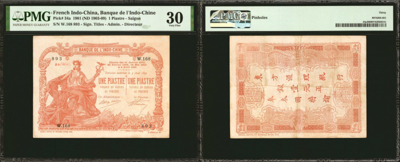 FRENCH INDO-CHINA. Banque de L'Indochine. 1 Piastre, 1901 (ND 1903-09). P-34a. P...