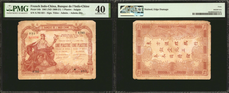 FRENCH INDO-CHINA. Banque de L'Indo-Chine. 1 Piastre, 1901 (ND 1909-21). P-34b. ...