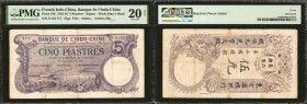FRENCH INDO-CHINA. Banque de L'Indo-Chine. 5 Piastres, 1910-16. P-37b. PMG Very Fine 20 Net. Repaired, Pieces Added.

PMG comments " Repaired, Piece...