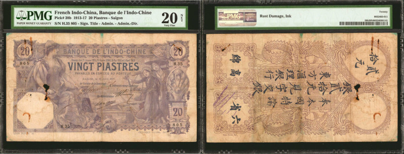 FRENCH INDO-CHINA. Banque de L'Indo-Chine. 20 Piastres, 1913-17. P-38b. PMG Very...