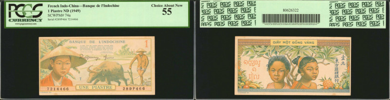 FRENCH INDO-CHINA. Lot of (5). Mixed Banks. 1 Piastre, 5 & 20 Cents, ND (1942-53...