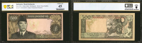 INDONESIA. Bank Indonesia. 500 Rupiah, 1960 (1964). P-87c. PCGS Banknote Choice Extremely Fine 45.

Estimate: $45 - $75