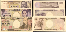 JAPAN. Bank of Japan. 5000 & 10,000 Yen, ND (1993-2004). P-101b, 105b & 106b. About Uncirculated

3 pieces in lot. A pleasing group of higher denomi...