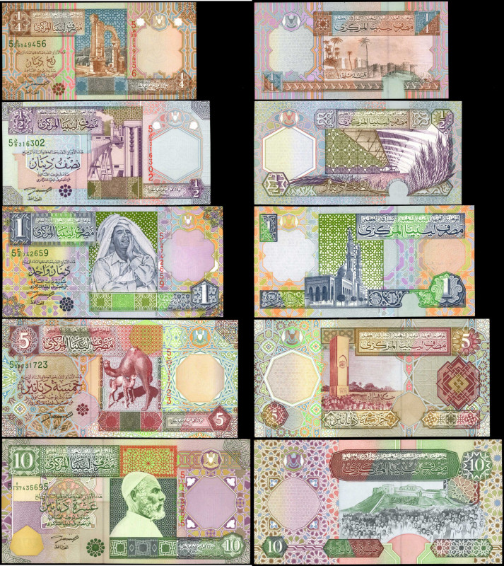 LIBYA. Lot of (5). Central Bank of Libya. 1/4 Dinar to 10 Dinars, ND (2002). P-6...