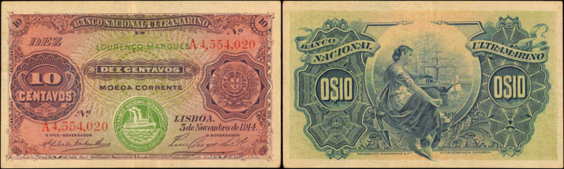 MOZAMBIQUE. Banco Nacional Ultramarino. 10 Centavos, 1914. P-59. Very Fine.

A...