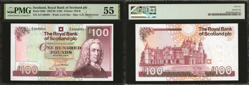 SCOTLAND. Royal Bank of Scotland plc. 100 Pounds, 1992-98. P-350b. PMG About Unc...