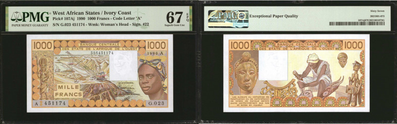 WEST AFRICAN STATES. Lot of (3). Banque Centrale. 1000, 5000 & 10000 Francs, 199...